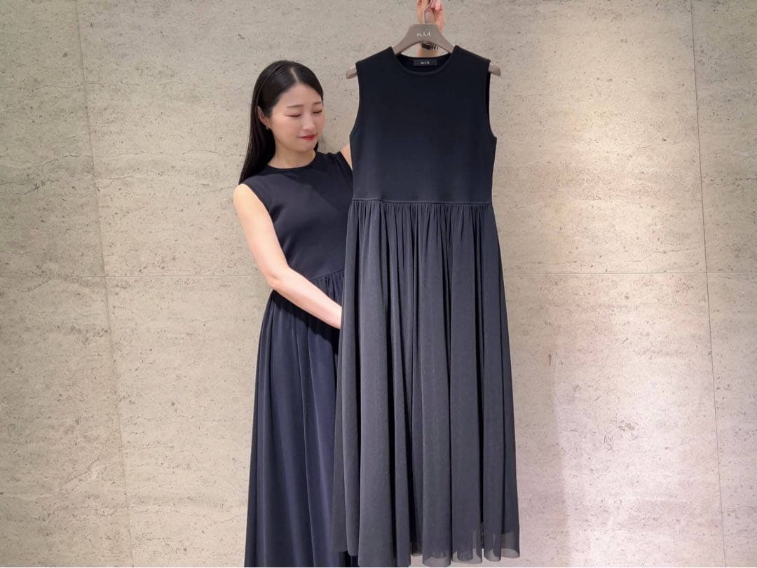 M-PREMIER ニットチュールドッキングワンピース