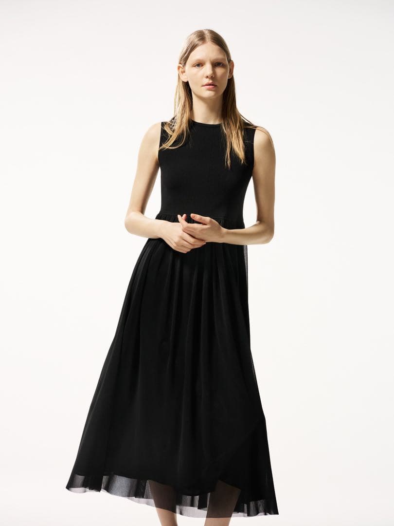 M-PREMIER ニットチュールドッキングワンピース