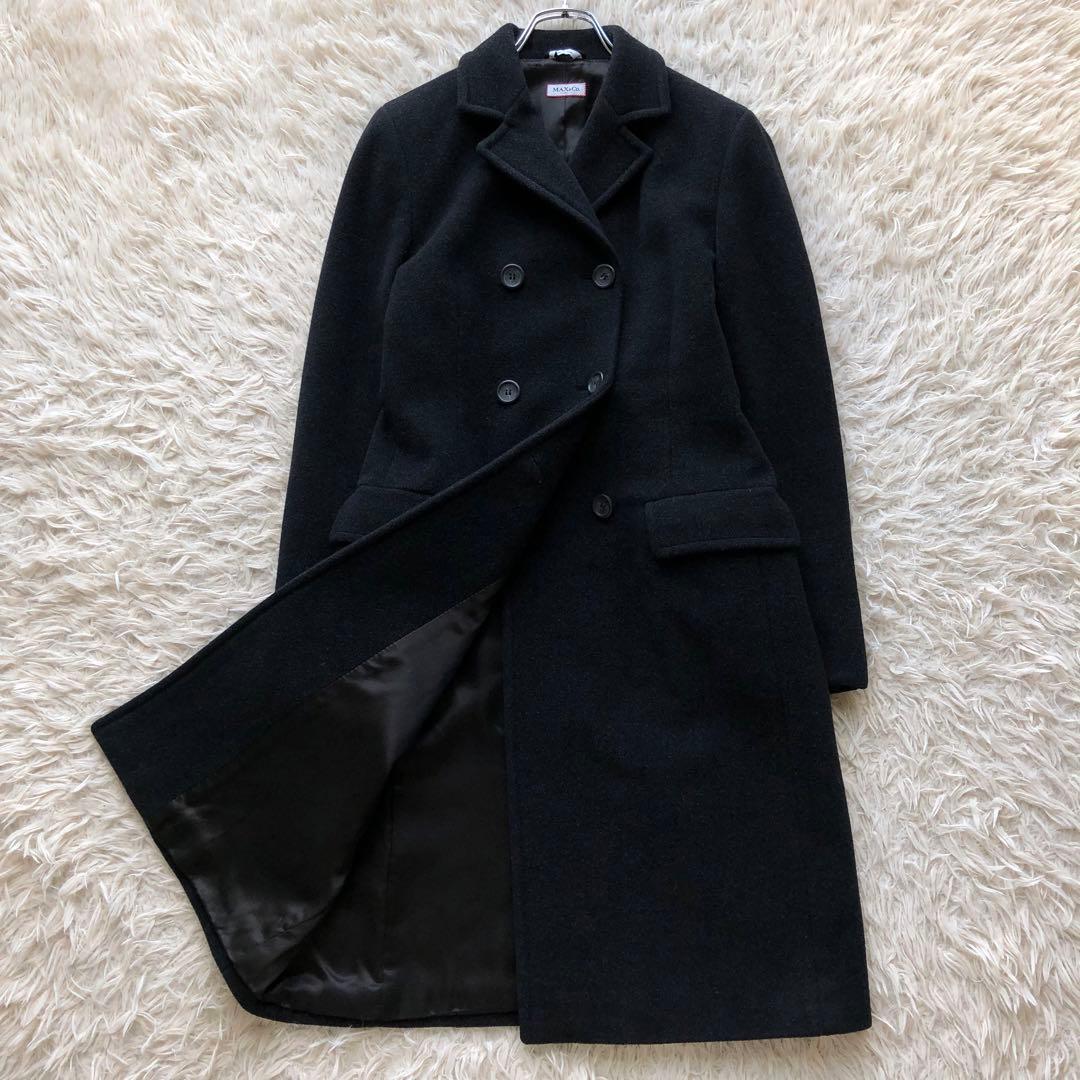 【美品】マックスマーラダブルチェスターコート　ロング　黒　毛100%　イタリア製
