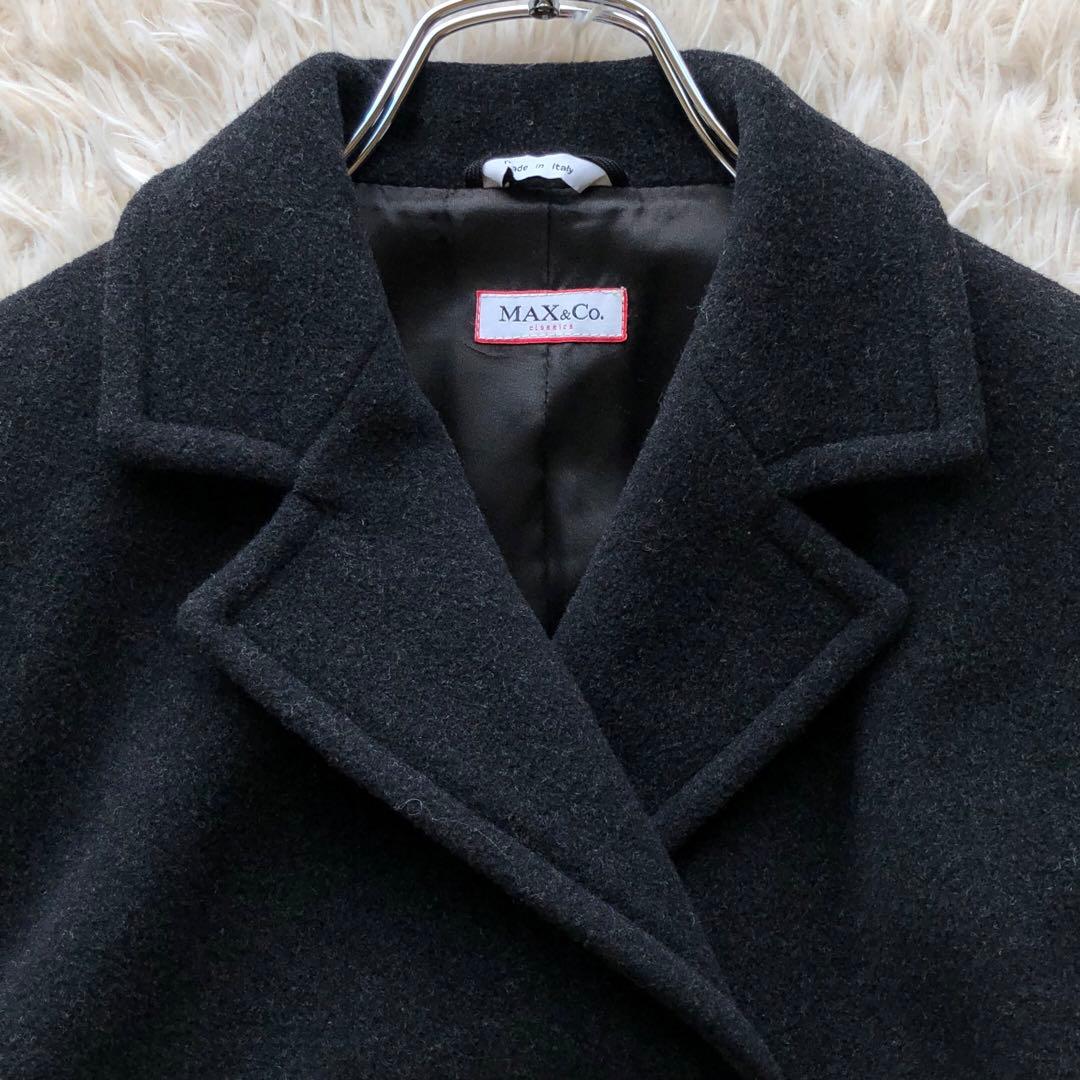 【美品】マックスマーラダブルチェスターコート　ロング　黒　毛100%　イタリア製