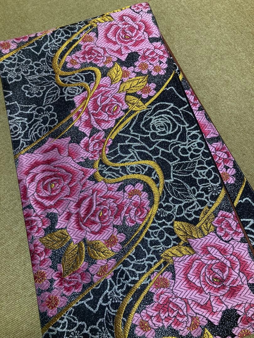 振袖7点セット 黒地 蝶柄 バラ柄 振袖 袋帯 長襦袢 帯締帯揚 重ね衿刺繍半衿