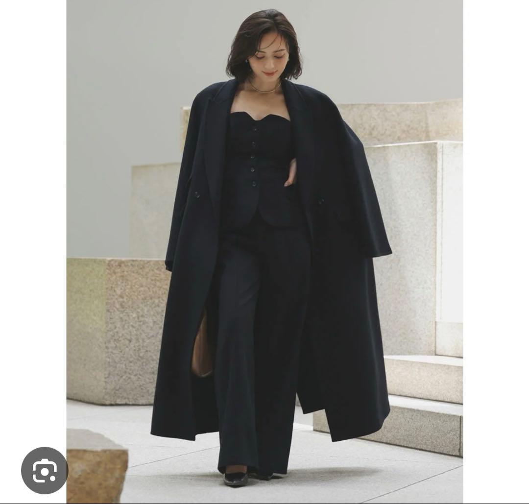 処分価格　anuans リバーロングダブルポケットチェスターコート　BLACK