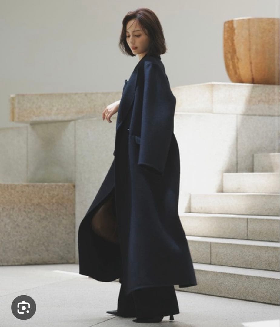 処分価格　anuans リバーロングダブルポケットチェスターコート　BLACK