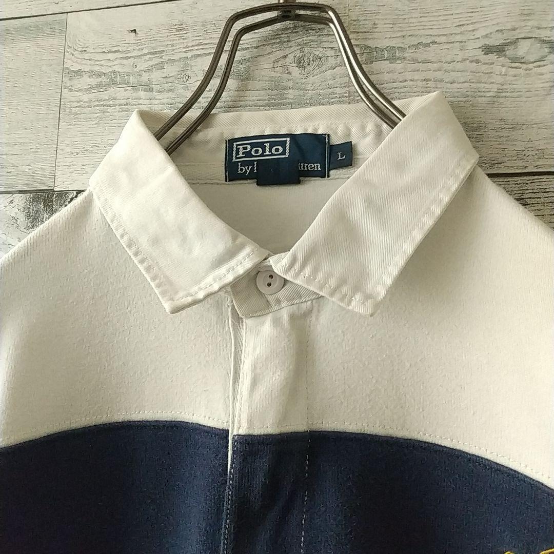 希少☆ポロバイラルフローレン 太ボーダー 刺繍 ビッグポニー ラガーシャツ XL