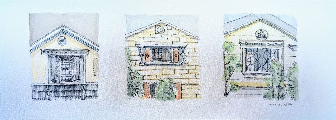 《 川越キリスト教会》 《神戸駅舎》額装して。 プレゼント《蔵窓》