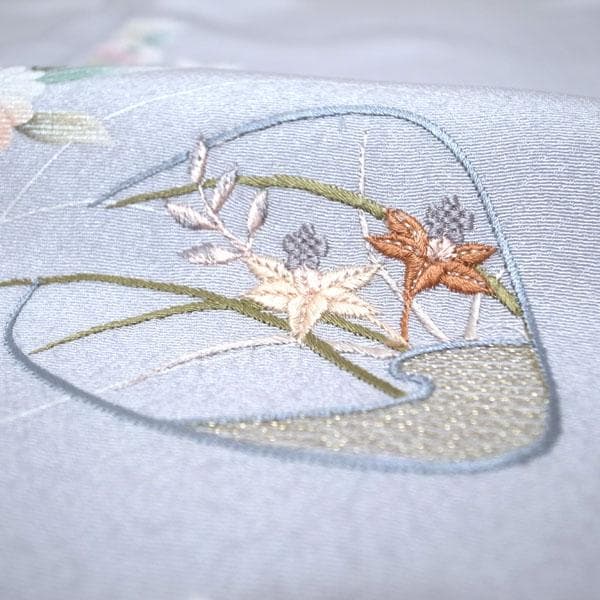 訪問着 着物 袷 刺繍 手染め ぼかし 裄64.5 Ｍ～Ｌ 新古品 sn1892