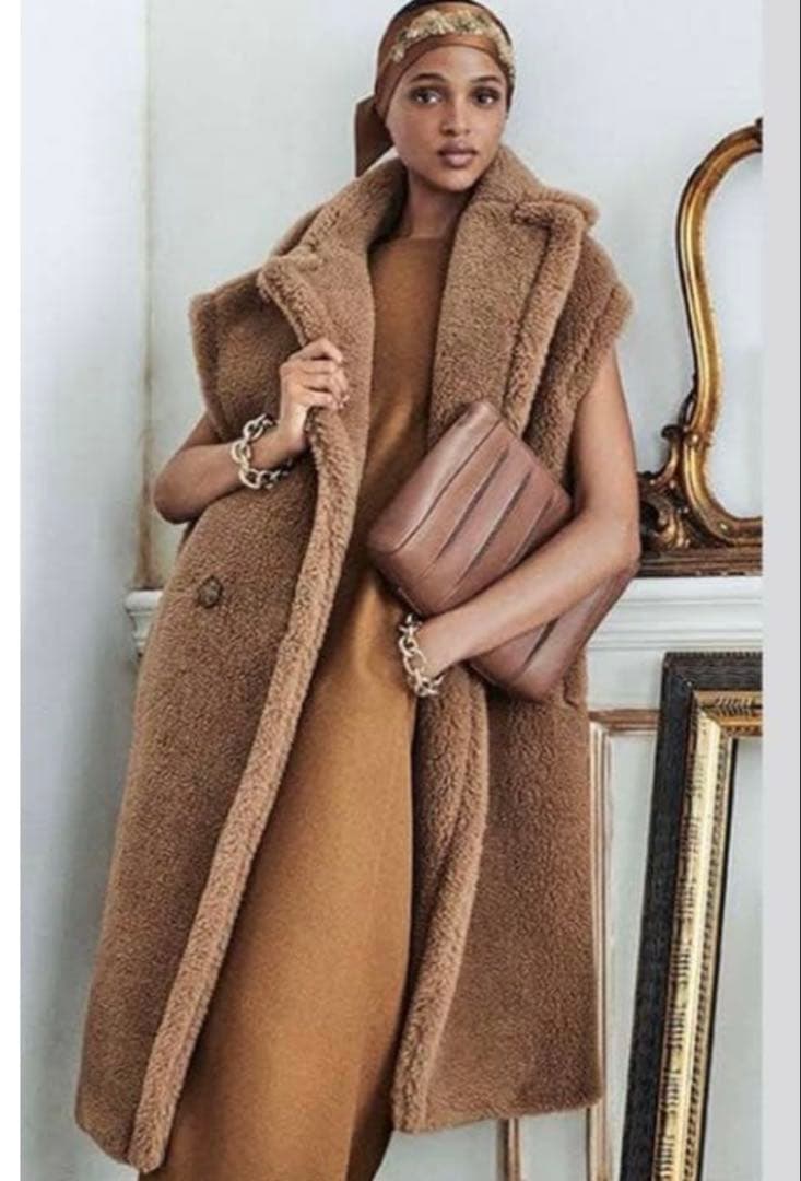 1/31まで大幅値下げ‼️ボア ロングジレ キャメル ウール ブラウン ダブル