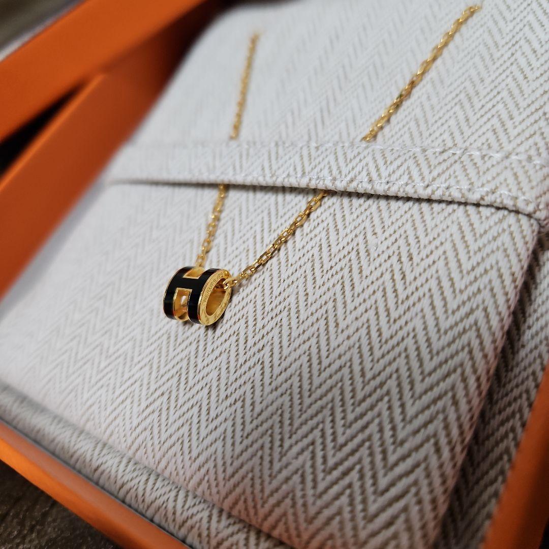 «USED »エルメスHERMESポップHネックレス 黒×イエローゴールドカラー