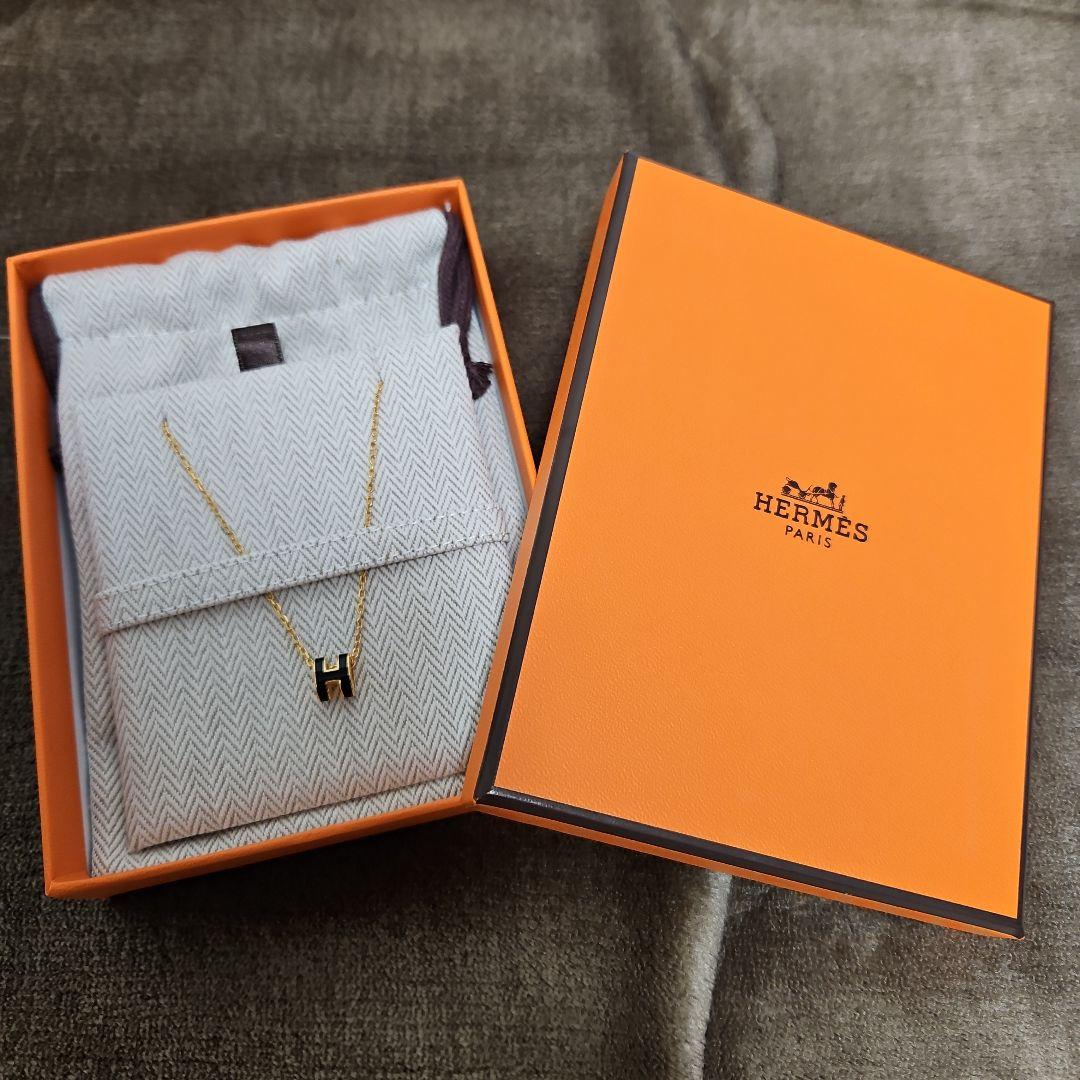 «USED »エルメスHERMESポップHネックレス 黒×イエローゴールドカラー