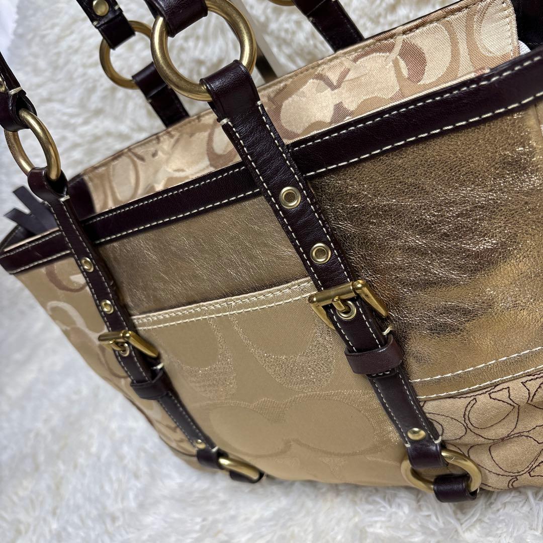 コーチ トートバッグ パッチワーク ブラウン y2k ゴールド金具