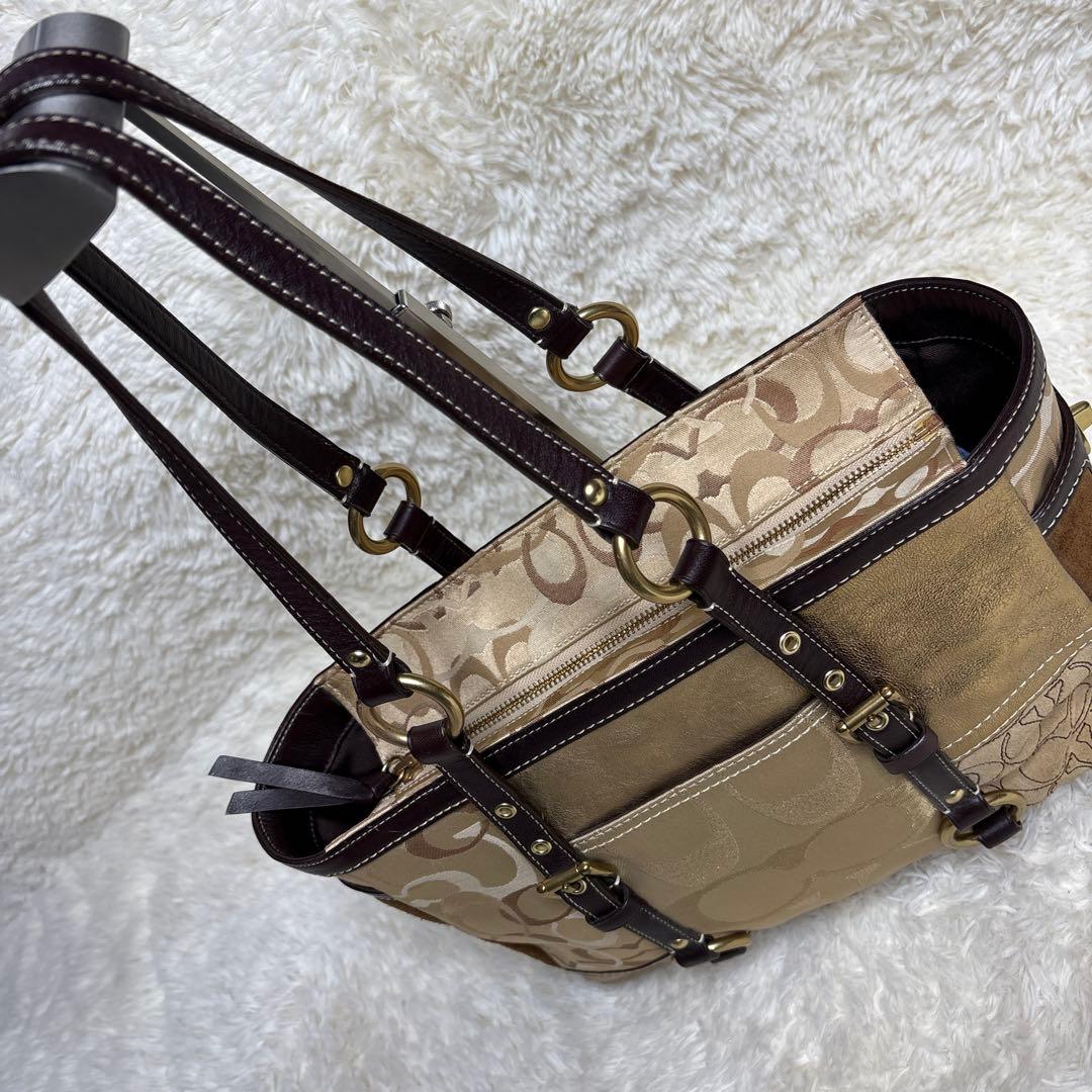 コーチ トートバッグ パッチワーク ブラウン y2k ゴールド金具