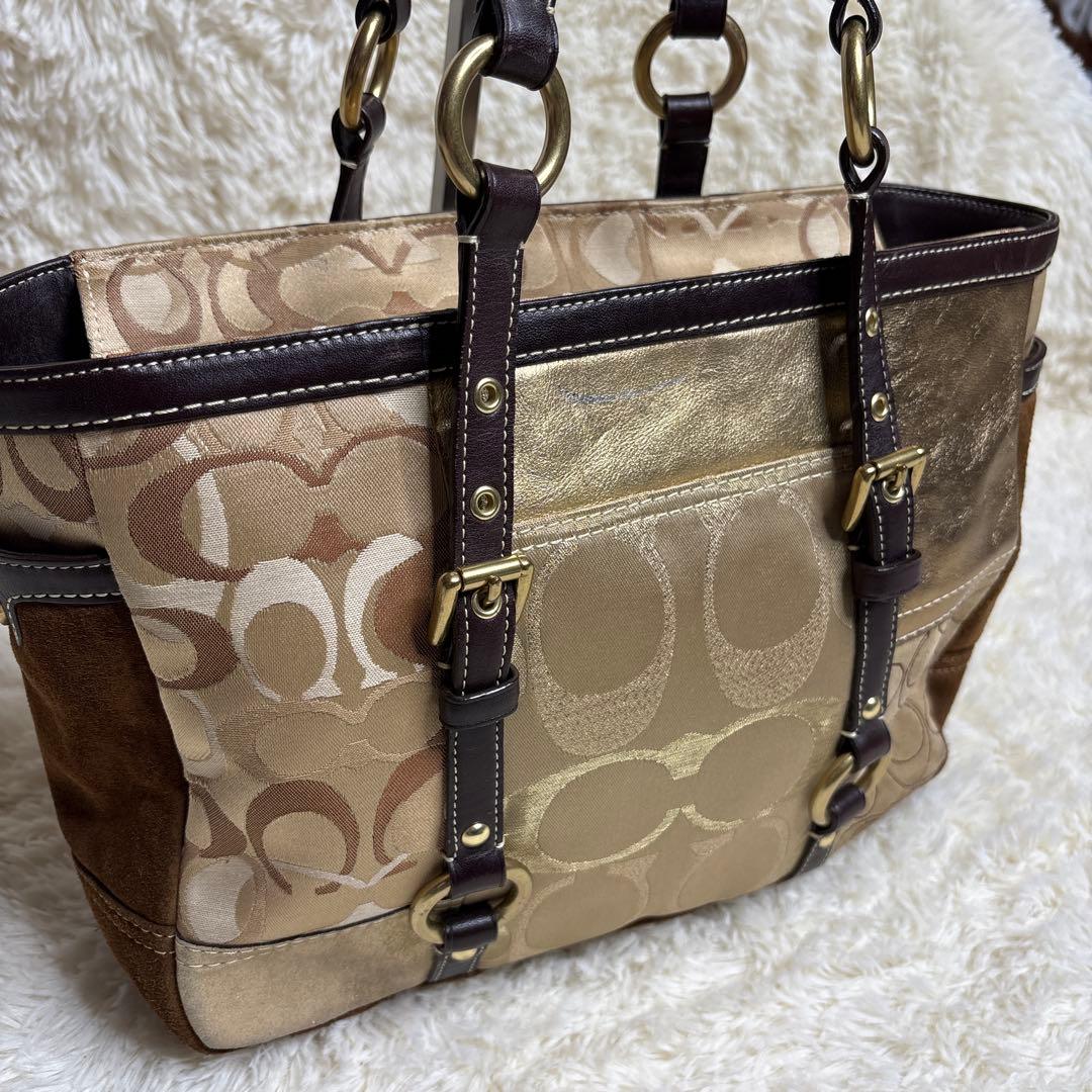 コーチ トートバッグ パッチワーク ブラウン y2k ゴールド金具