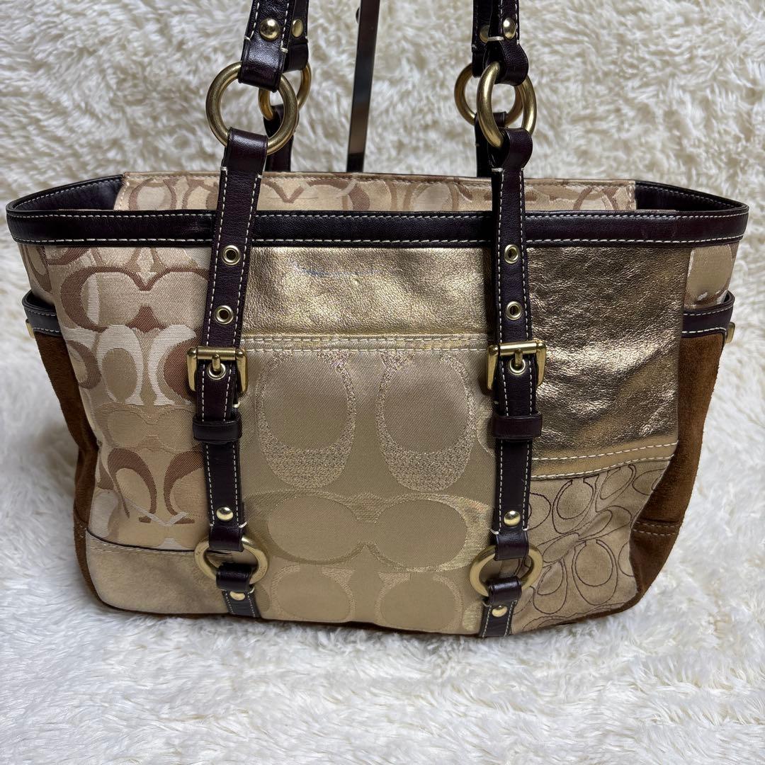 コーチ トートバッグ パッチワーク ブラウン y2k ゴールド金具