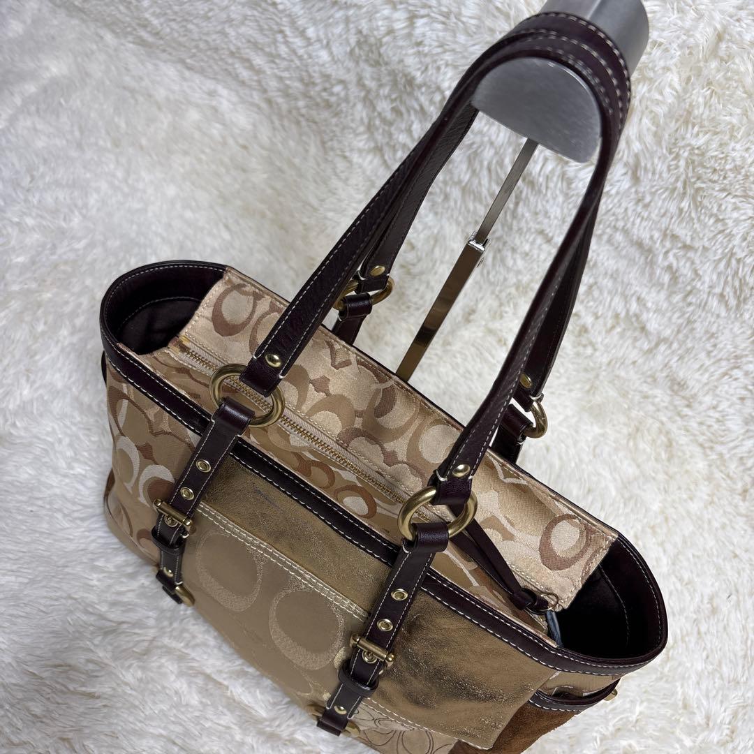 コーチ トートバッグ パッチワーク ブラウン y2k ゴールド金具