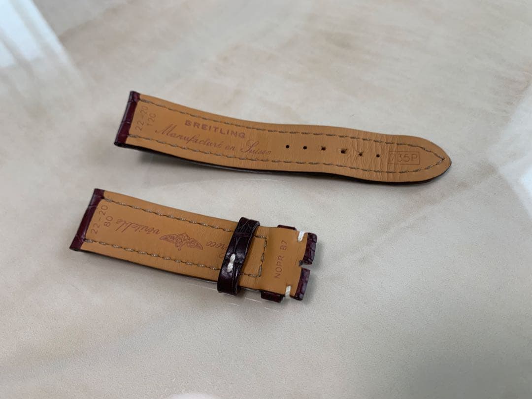 ブライトリング　純正　クロコダイル ベルト 革 22-20 希少　赤茶　ワイン