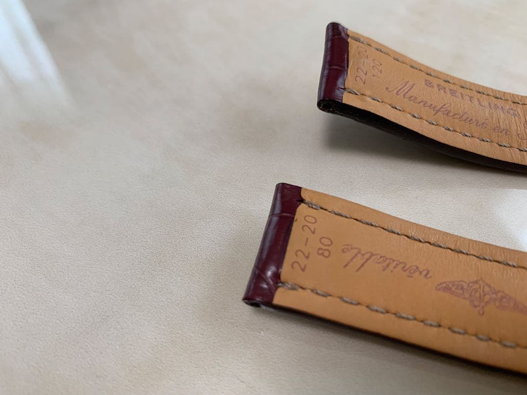 ブライトリング　純正　クロコダイル ベルト 革 22-20 希少　赤茶　ワイン