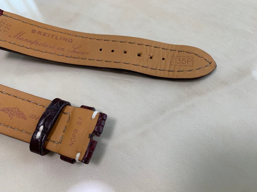 ブライトリング　純正　クロコダイル ベルト 革 22-20 希少　赤茶　ワイン