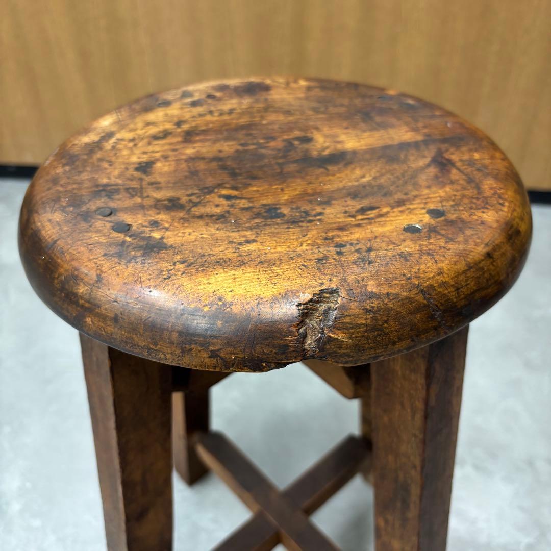 【アンティーク】丸スツール　スツール　イス　太足　4本足　丸椅子　昭和レトロ
