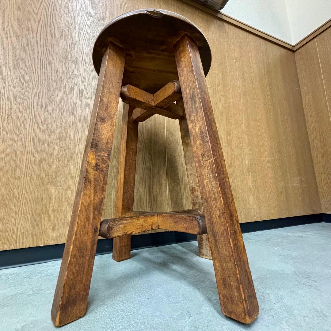 【アンティーク】丸スツール　スツール　イス　太足　4本足　丸椅子　昭和レトロ