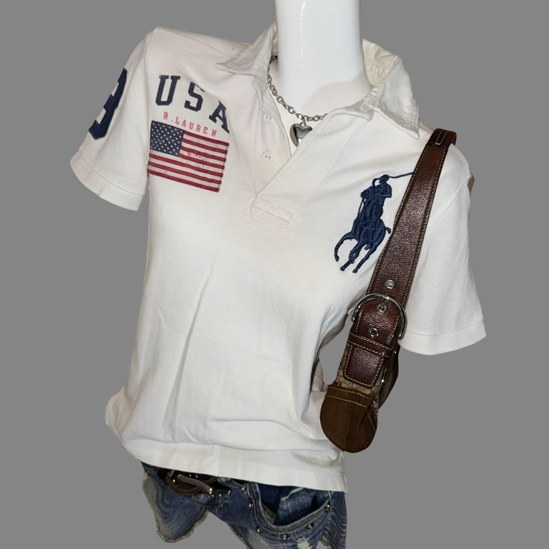 00s ラルフローレン ビッグポニー ポロシャツ y2k ホワイト白 平成ギャル