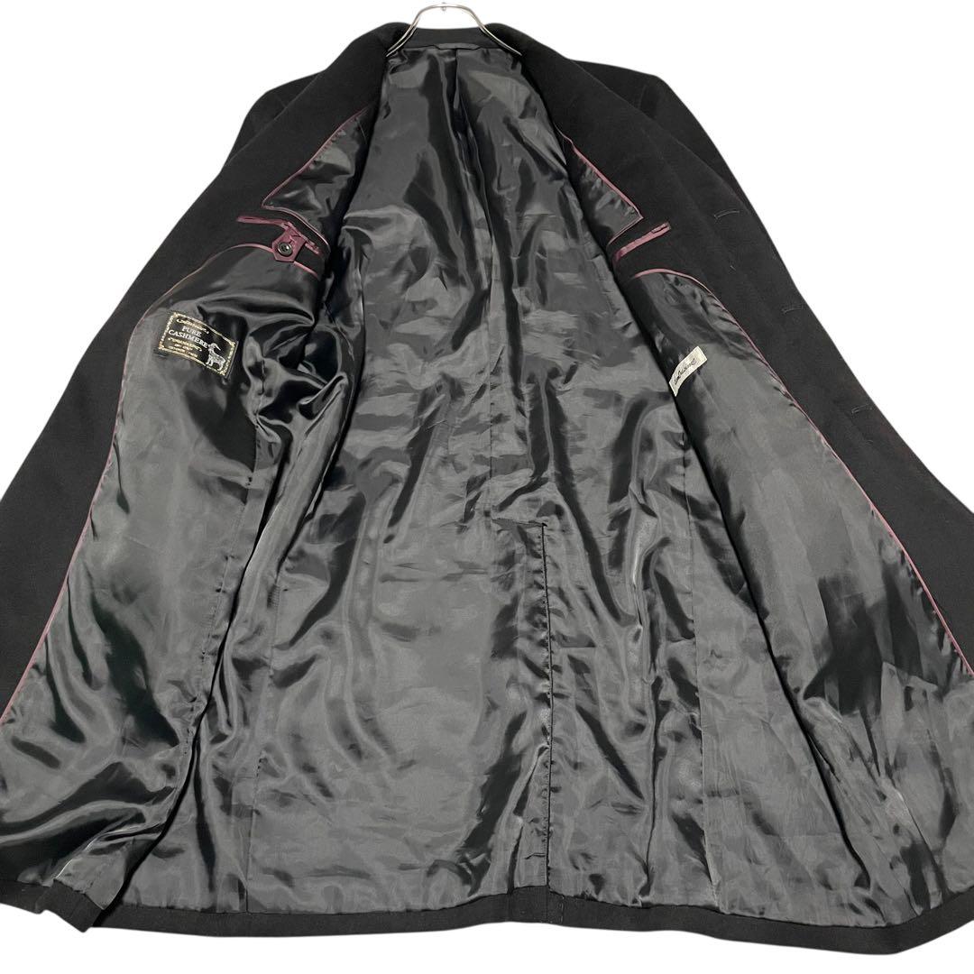 カシミヤ100%【vintage】マキシ丈比翼チェスターコート ブラック M