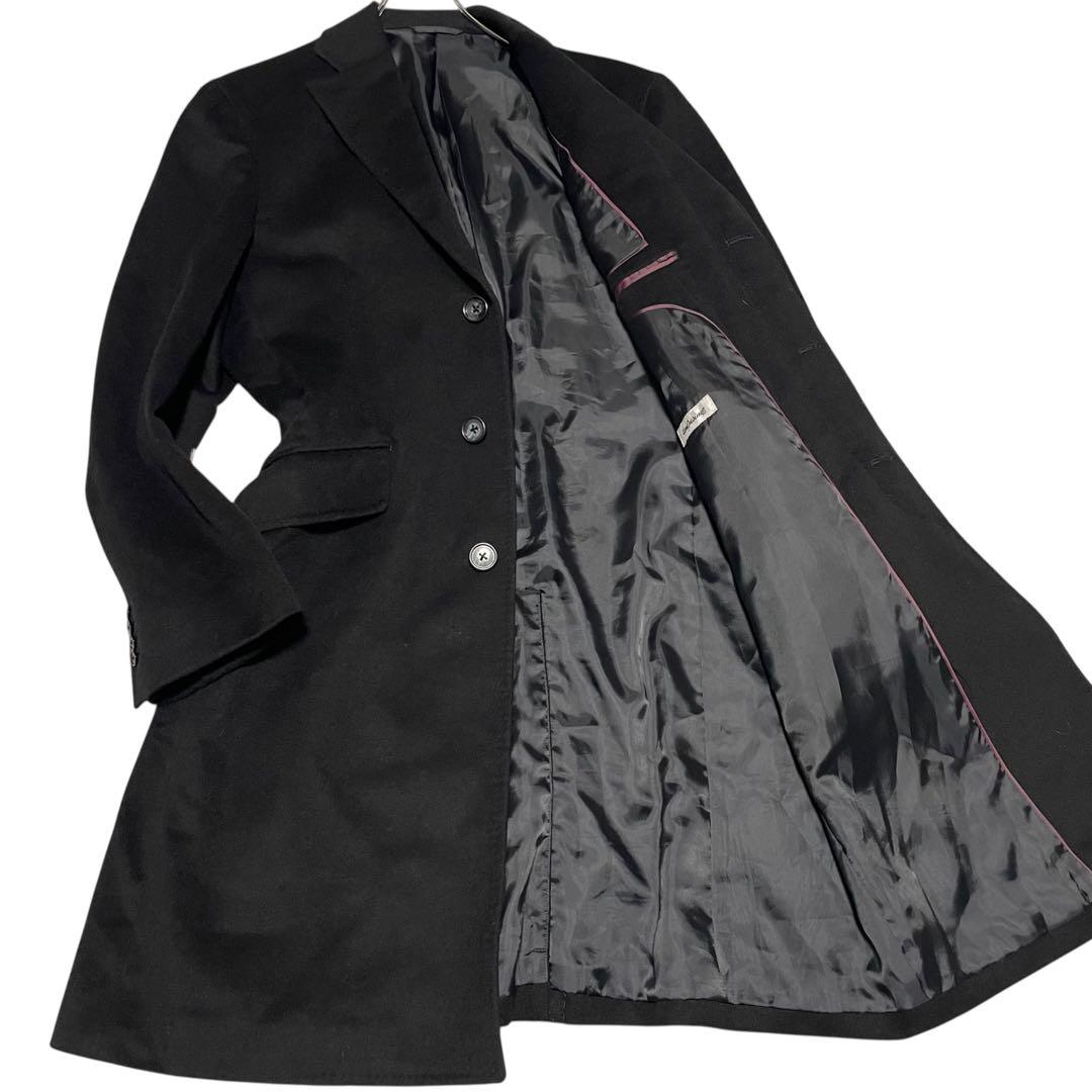 カシミヤ100%【vintage】マキシ丈比翼チェスターコート ブラック M