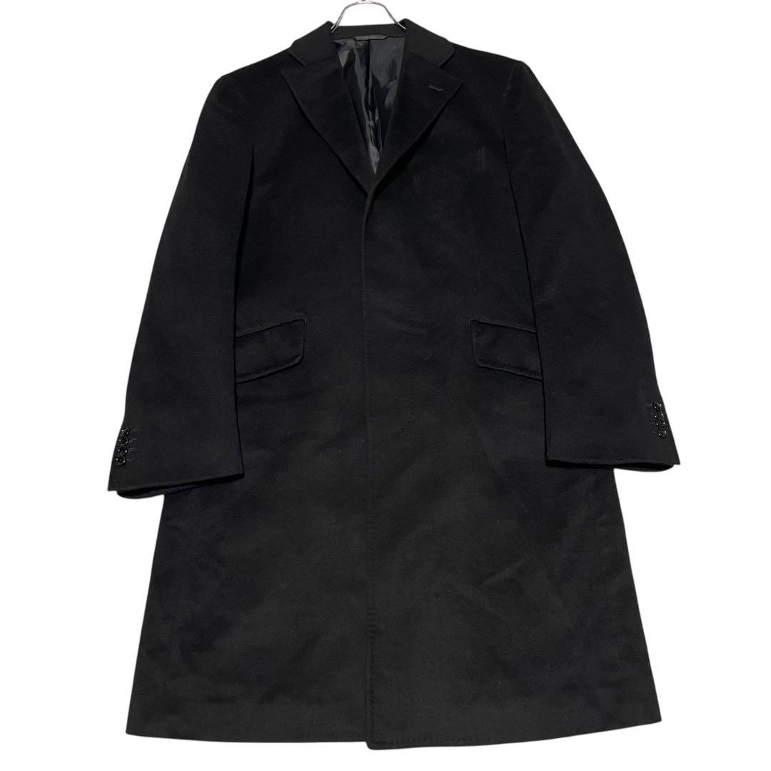 カシミヤ100%【vintage】マキシ丈比翼チェスターコート ブラック M