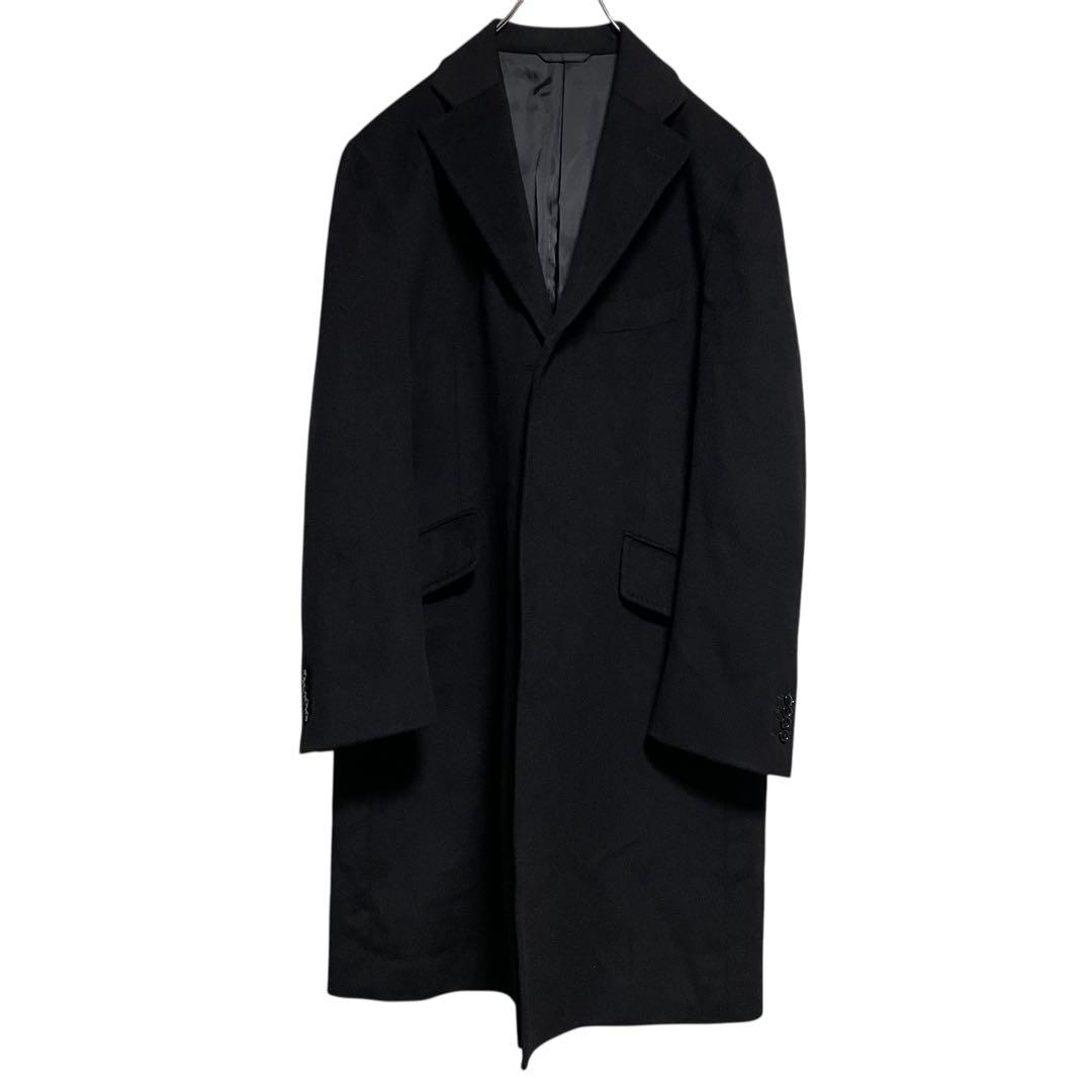 カシミヤ100%【vintage】マキシ丈比翼チェスターコート ブラック M