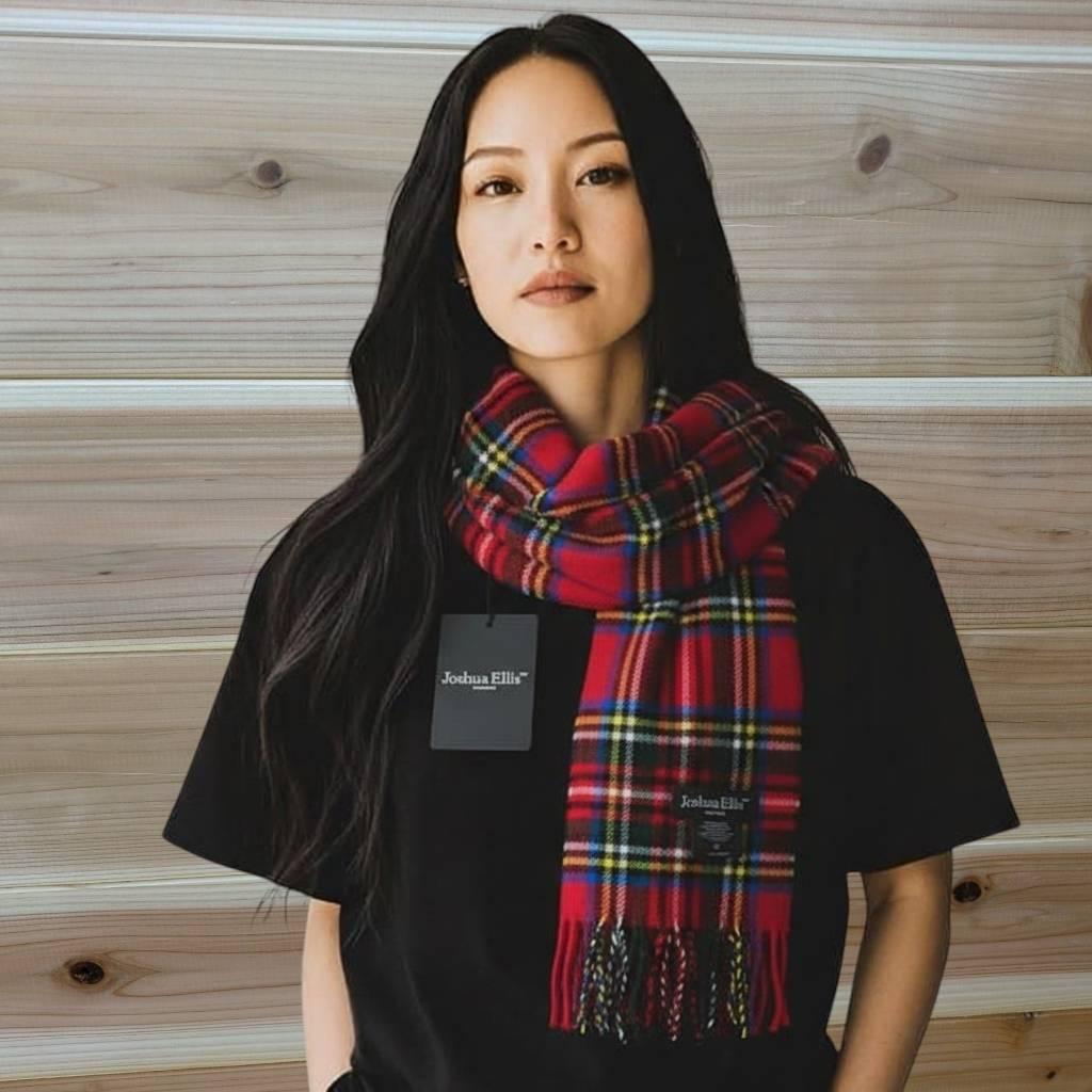 Joshua Ellis ストール マフラー 赤 チェック ユニセックス 男女用