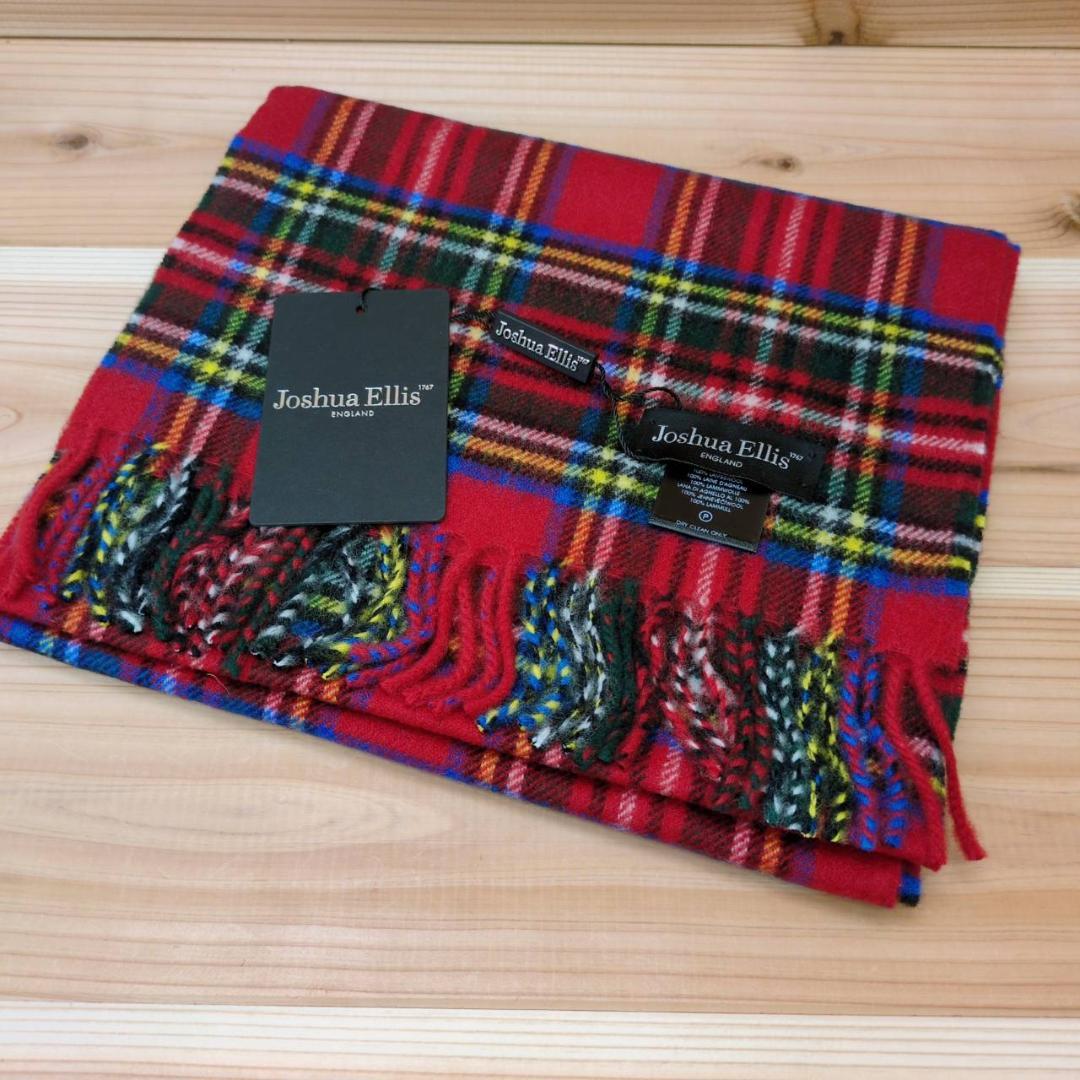 Joshua Ellis ストール マフラー 赤 チェック ユニセックス 男女用