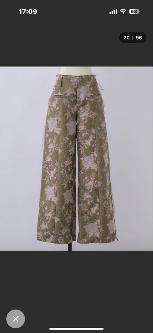 オリーブグリーン 花柄 ワイドパンツ　サイズ1