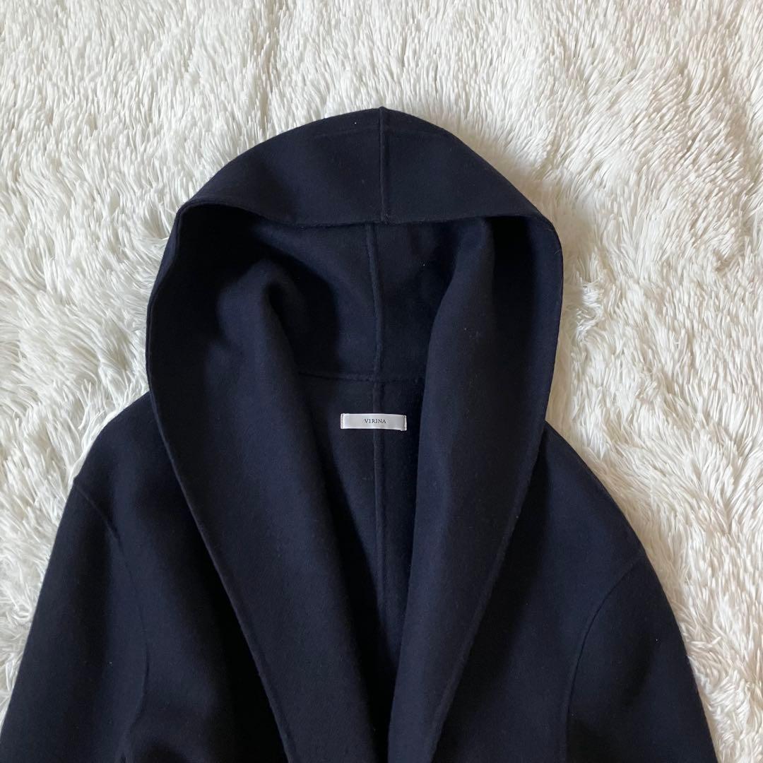美品✨ヴィリーナ　マルシェリバーコート　ネイビー　ロング　ベルト