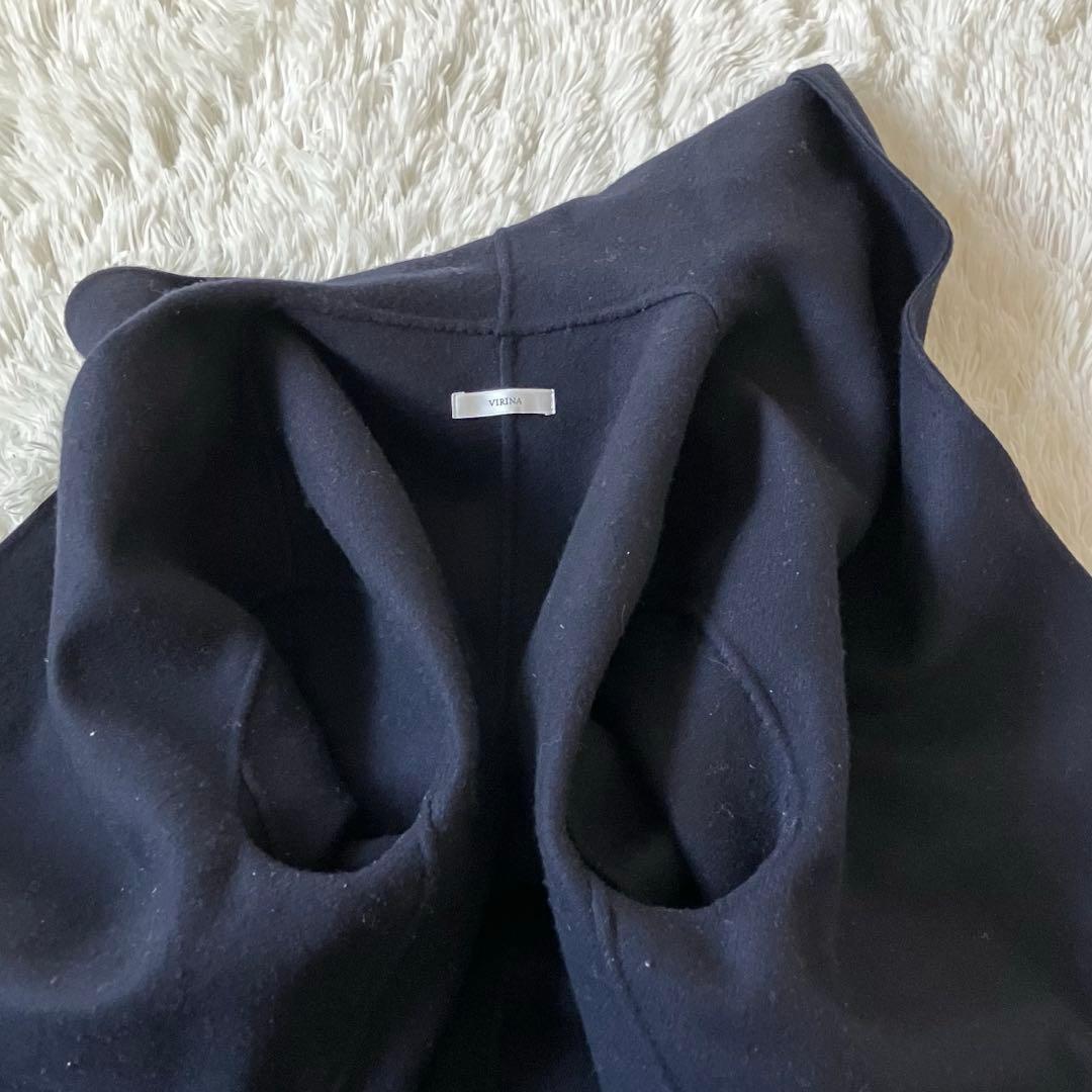 美品✨ヴィリーナ　マルシェリバーコート　ネイビー　ロング　ベルト