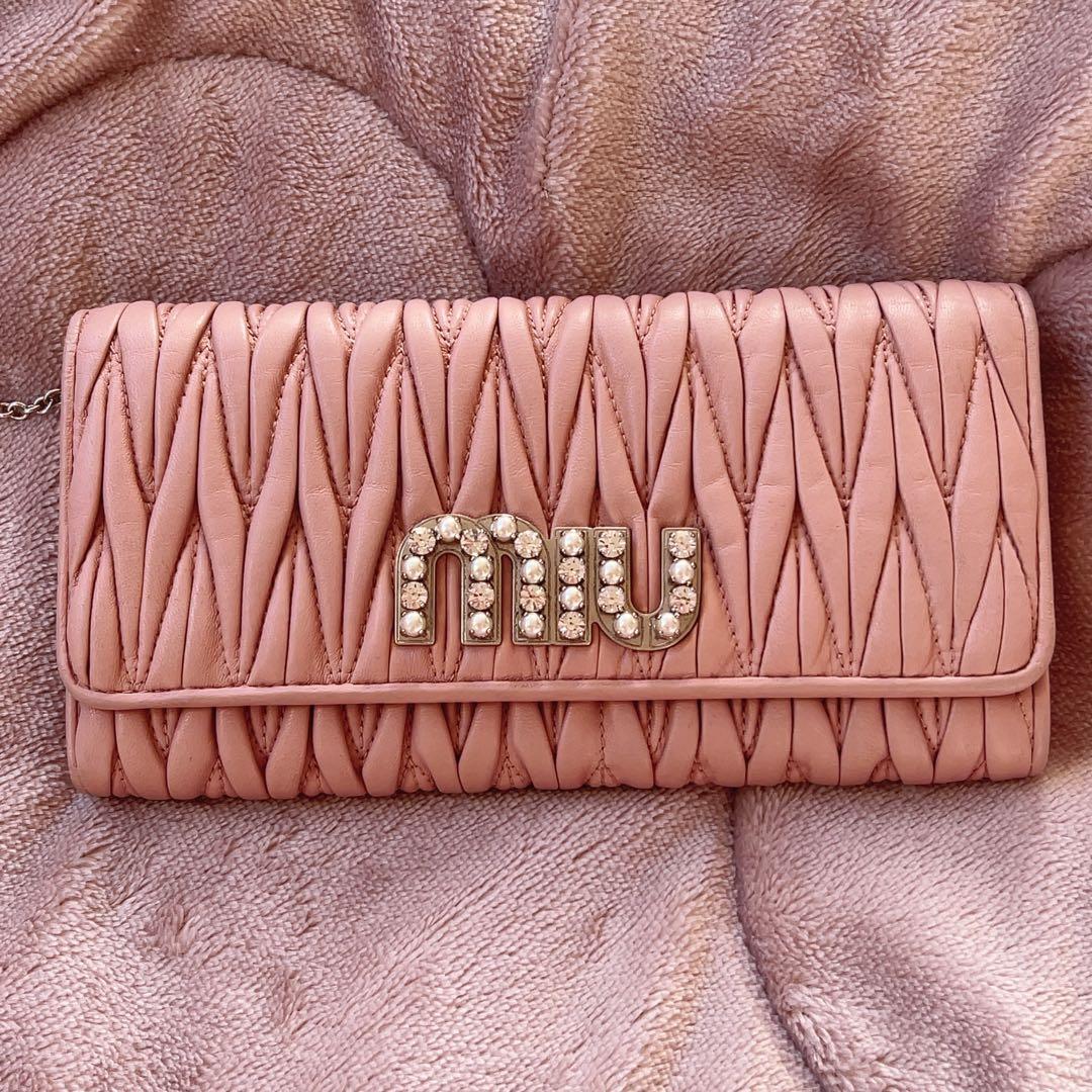 miumiu ビジュー 長財布 ピンク マテラッセ 2つ折り