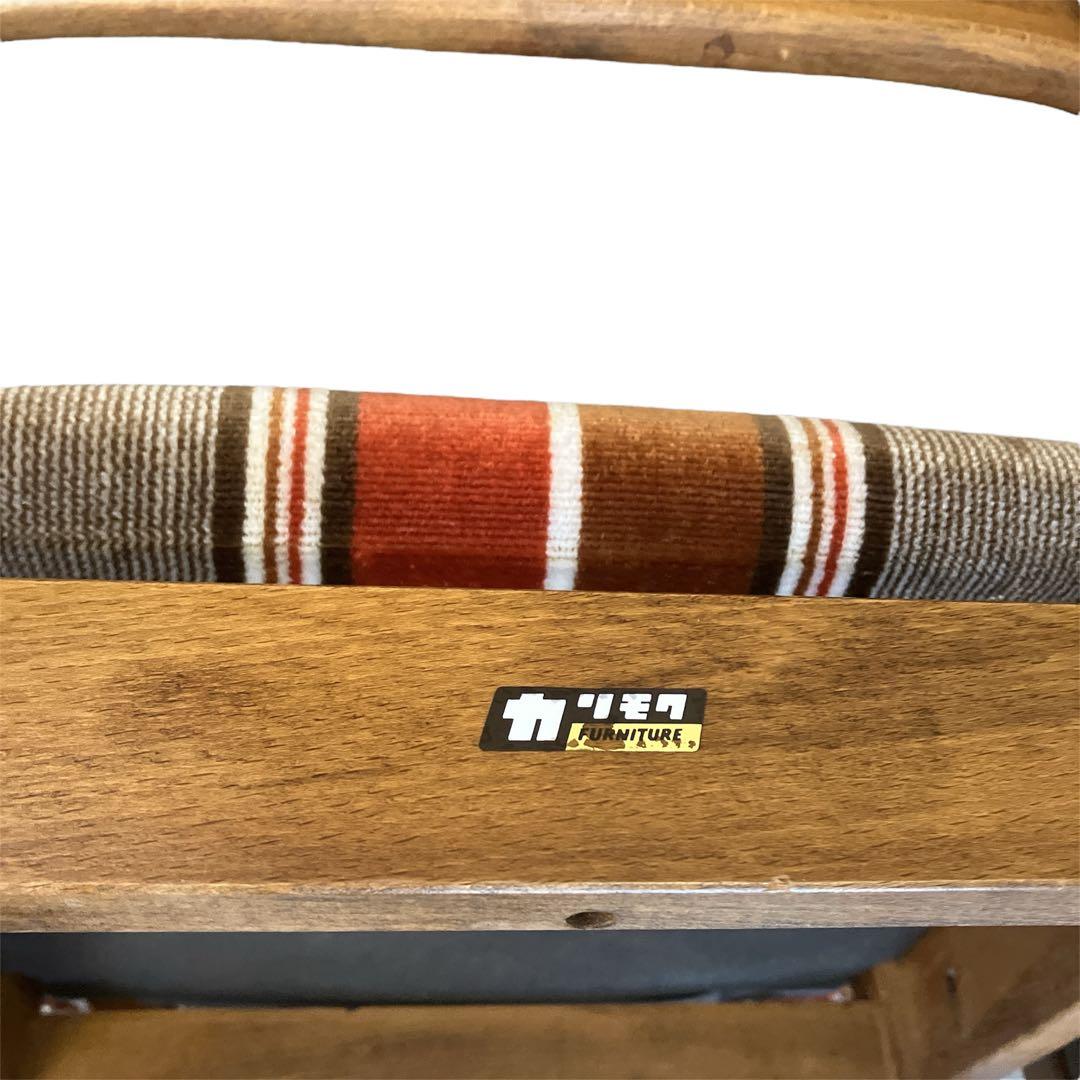 アンティーク　カリモク ベロアストライプ 木製椅子 アームレスチェア　2脚セット