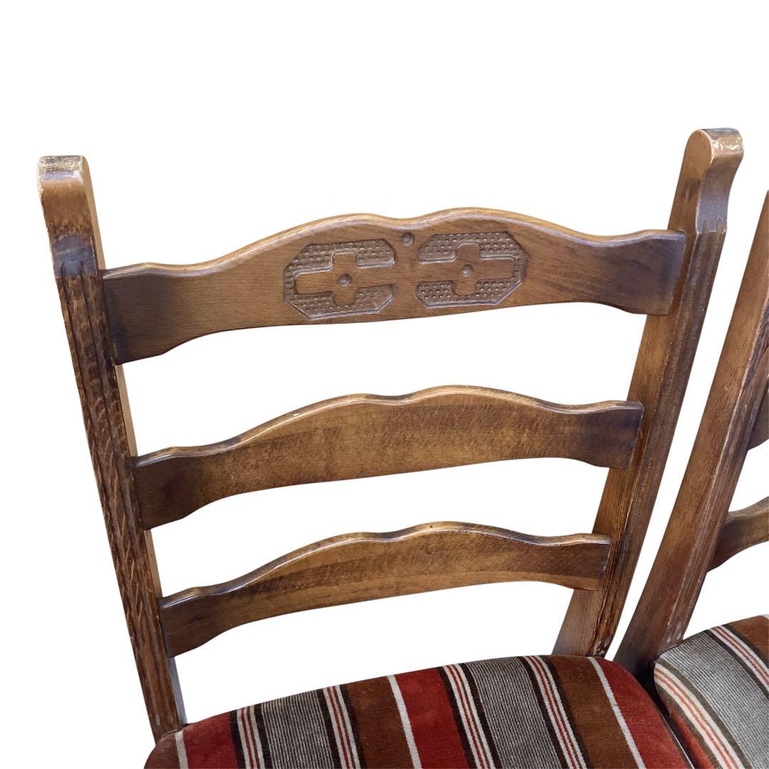 アンティーク　カリモク ベロアストライプ 木製椅子 アームレスチェア　2脚セット