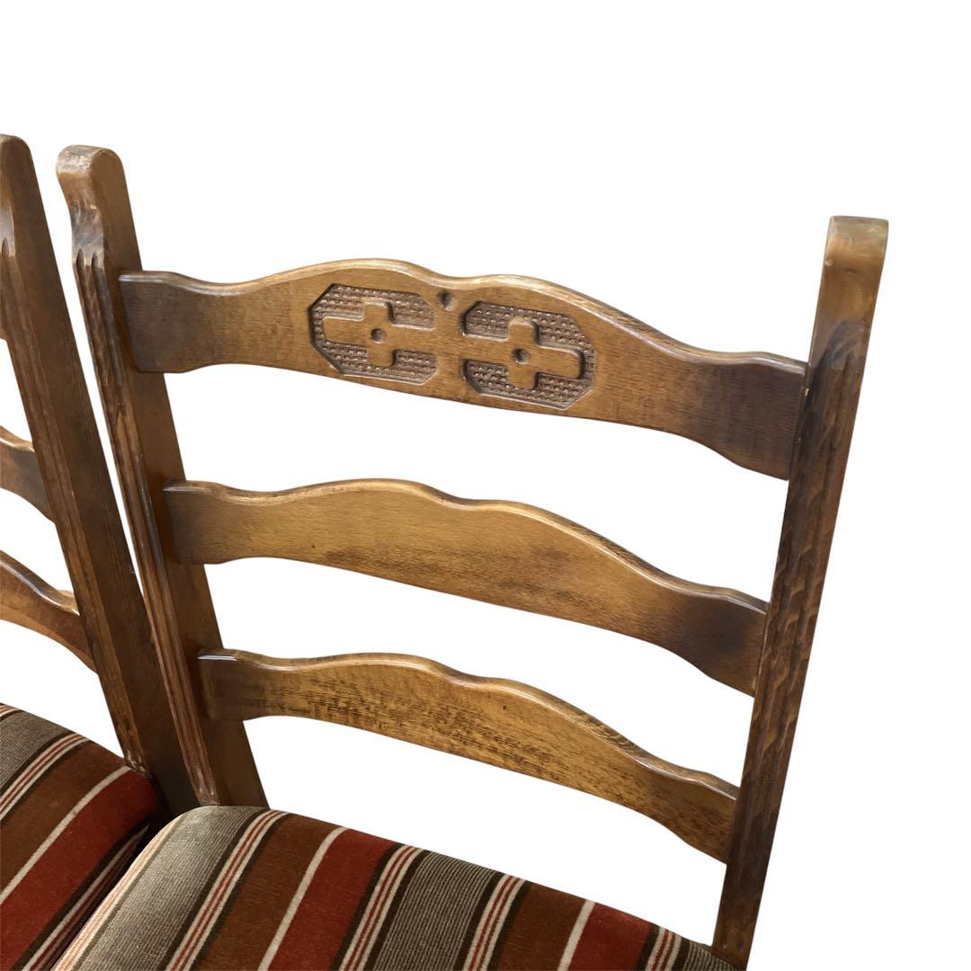 アンティーク　カリモク ベロアストライプ 木製椅子 アームレスチェア　2脚セット