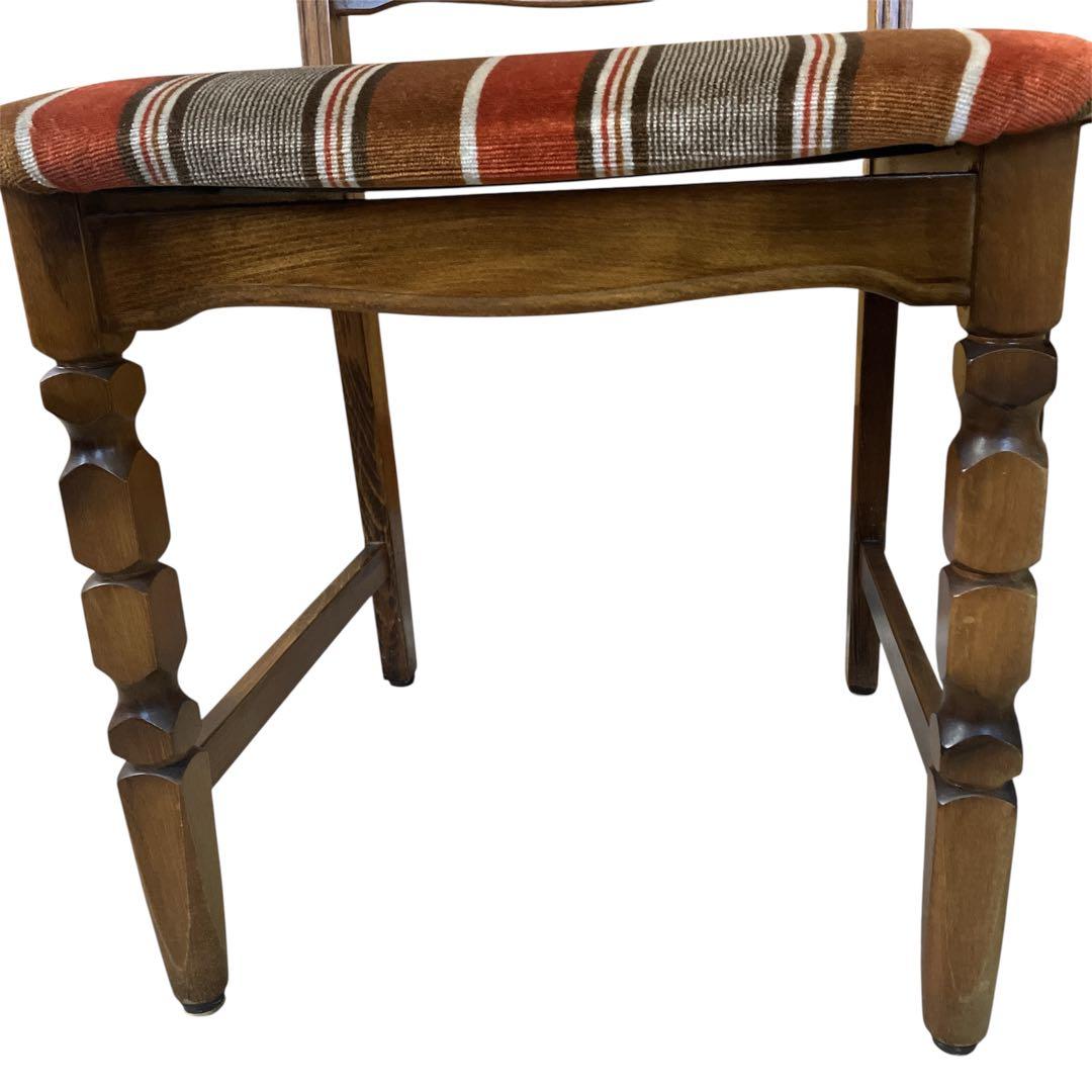 アンティーク　カリモク ベロアストライプ 木製椅子 アームレスチェア　2脚セット