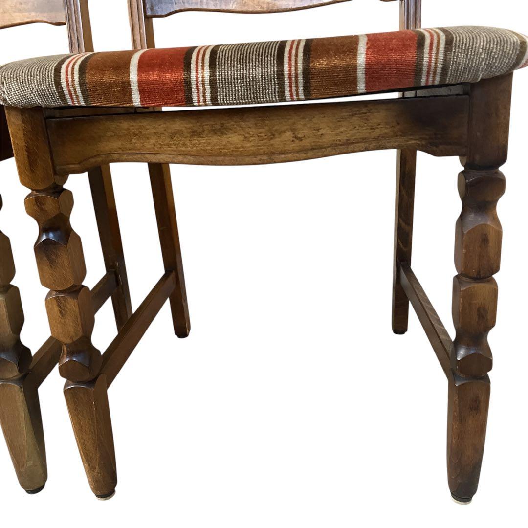 アンティーク　カリモク ベロアストライプ 木製椅子 アームレスチェア　2脚セット