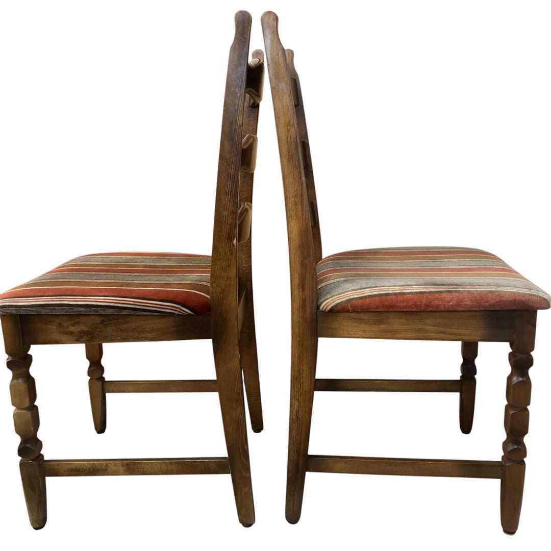 アンティーク　カリモク ベロアストライプ 木製椅子 アームレスチェア　2脚セット