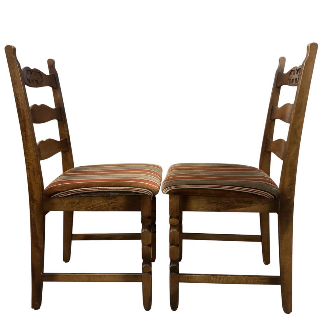 アンティーク　カリモク ベロアストライプ 木製椅子 アームレスチェア　2脚セット
