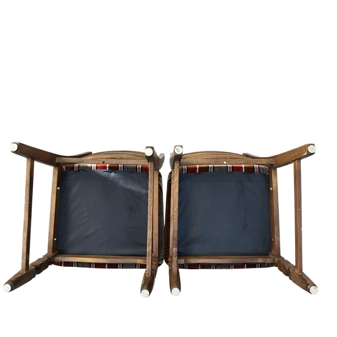 アンティーク　カリモク ベロアストライプ 木製椅子 アームレスチェア　2脚セット