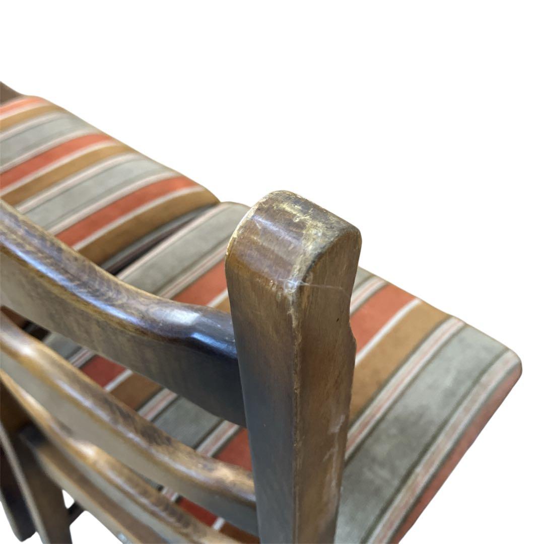 アンティーク　カリモク ベロアストライプ 木製椅子 アームレスチェア　2脚セット
