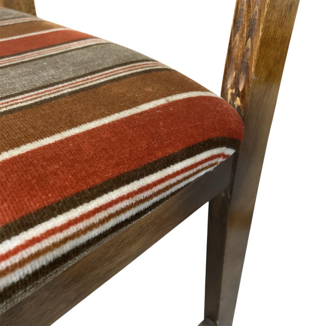 アンティーク　カリモク ベロアストライプ 木製椅子 アームレスチェア　2脚セット