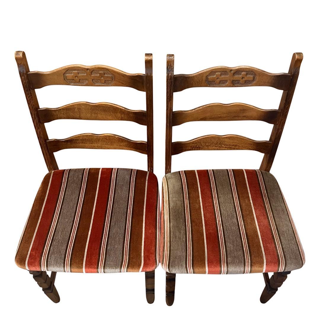 アンティーク　カリモク ベロアストライプ 木製椅子 アームレスチェア　2脚セット