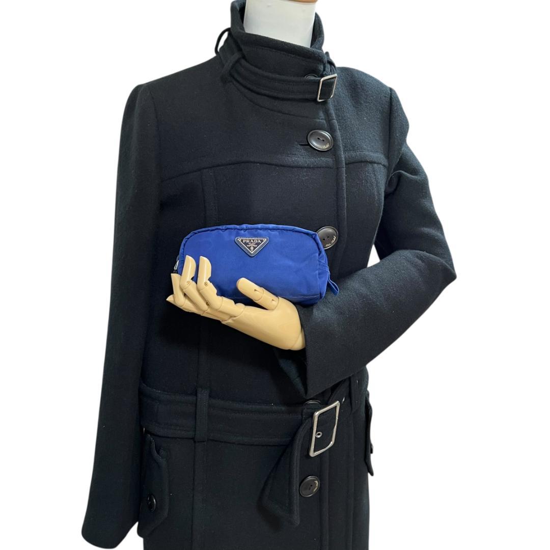 プラダ ポーチ ネイビー ナイロン サフィアーノレザー シルバー
