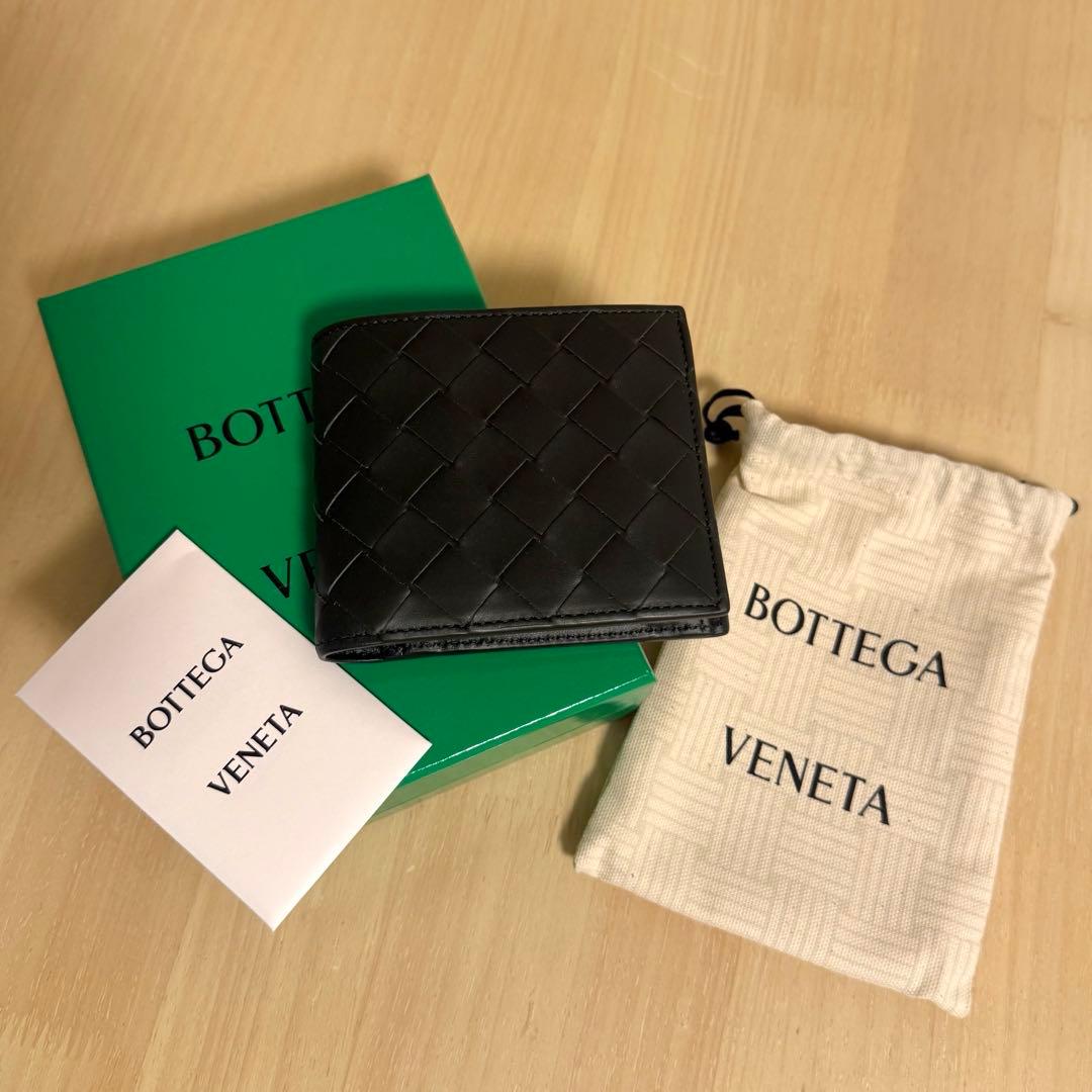 新品未使用★BottegaVenetaパース付二つ折財布★ダークグリーン