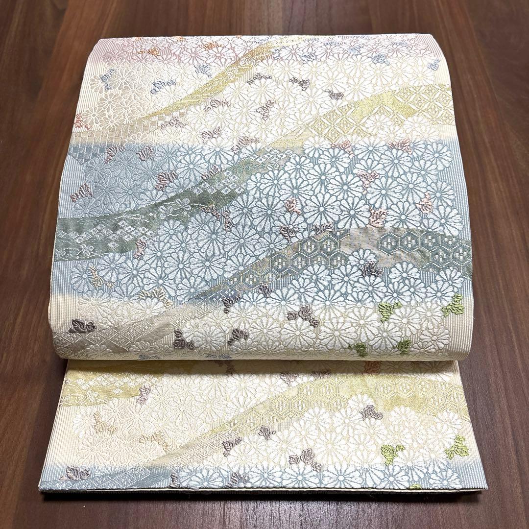 正絹【さが美】破水加工済み　袋帯《唐織　献上菊詰文》