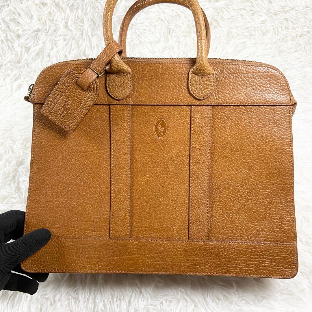 極美品 ポロラルフローレン オールレザー ビジネスバッグ 2way ブラウン