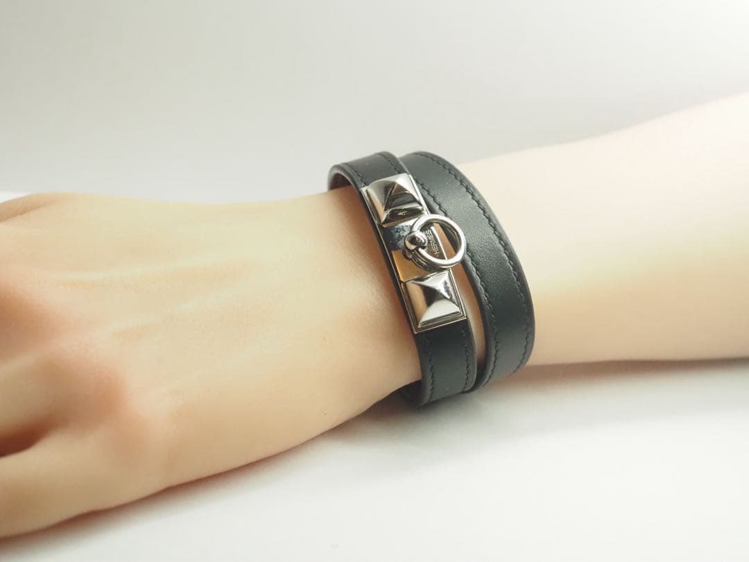 エルメス　リヴァル ドゥブルトゥール ブレスレット　シルバー×ブラック 付属品有